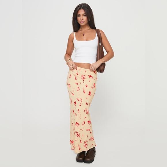Princess Polly Dresses & Skirts - Princess Polly Mangoes Floral Print Cream Pink Maxi Long Skirt